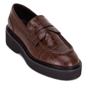 Aquatalia Marcie Chocolate Embossed Croc Loafer Sz 7.5 Italy